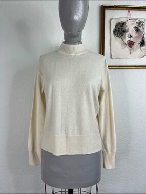Italic Cashmere Mock Neck Sweater in Vanilla Custard Slit Hem